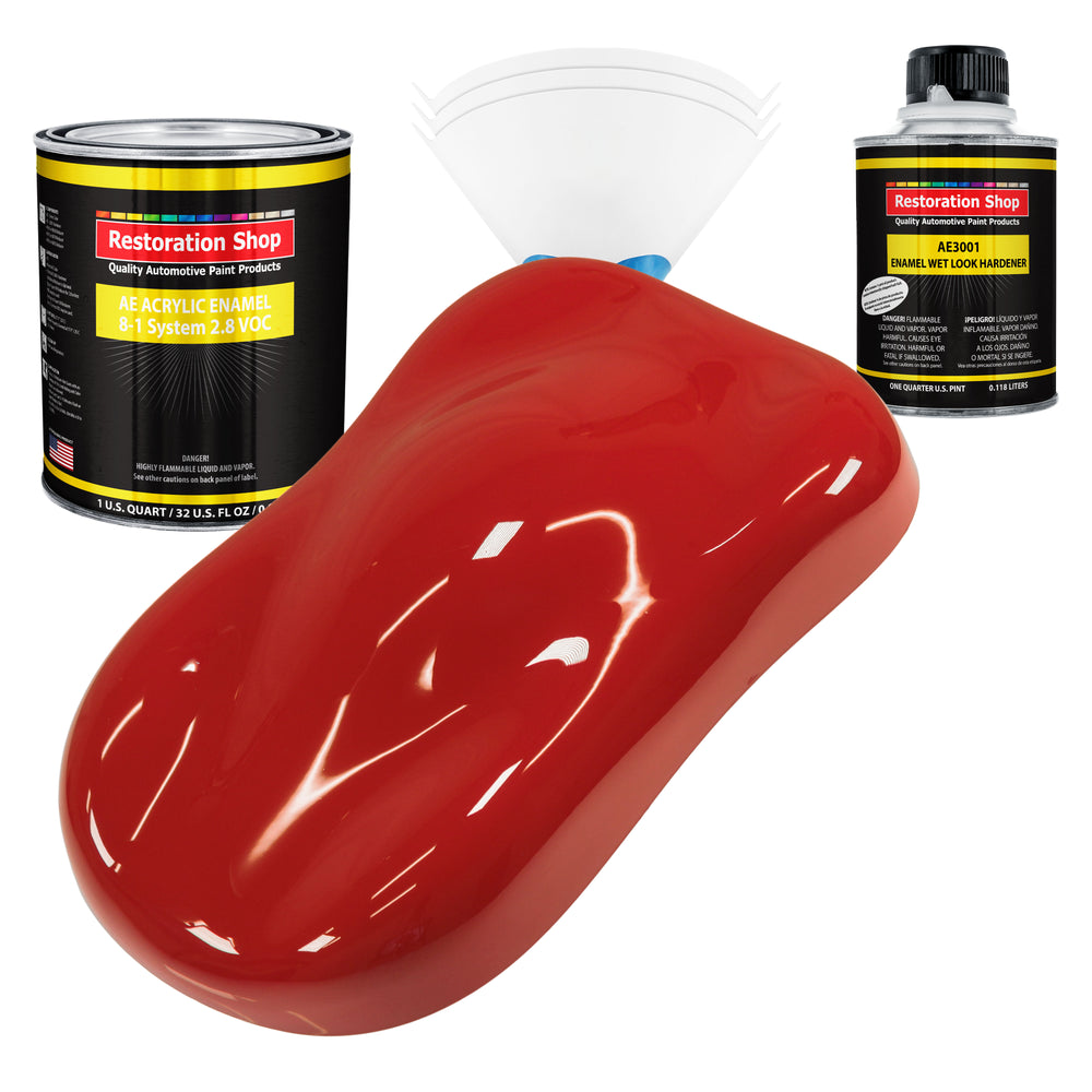 Jalapeno Bright Red Acrylic Enamel Auto Paint - Complete Quart Paint Kit - Professional Single Stage Automotive Car Coating, 8:1 Mix Ratio 2.8 VOC