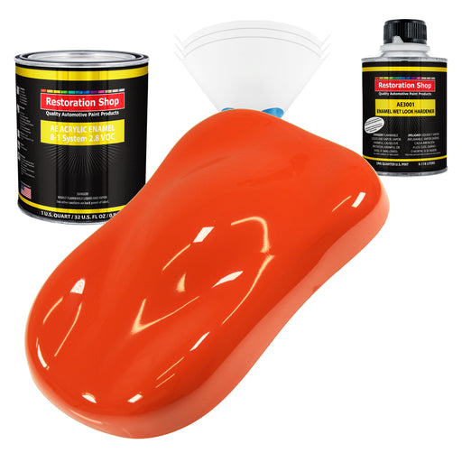 Charger Orange Acrylic Enamel Auto Paint - Complete Quart Paint Kit - Professional Single Stage Automotive Car Truck Coating, 8:1 Mix Ratio 2.8 VOC