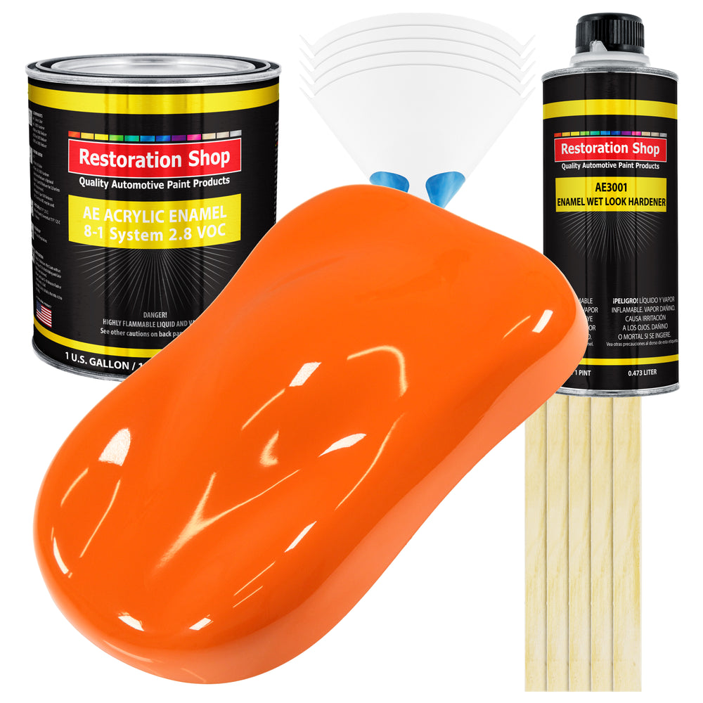 Omaha Orange Acrylic Enamel Auto Paint - Complete Gallon Paint Kit - Professional Single Stage Automotive Car Truck Coating, 8:1 Mix Ratio 2.8 VOC