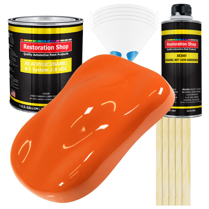 Sunset Orange Acrylic Enamel Auto Paint - Complete Gallon Paint Kit - Professional Single Stage Automotive Car Truck Coating, 8:1 Mix Ratio 2.8 VOC