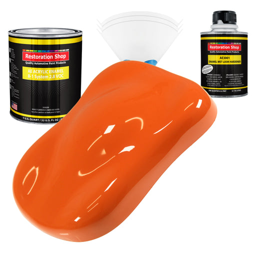 Sunset Orange Acrylic Enamel Auto Paint - Complete Quart Paint Kit - Professional Single Stage Automotive Car Truck Coating, 8:1 Mix Ratio 2.8 VOC