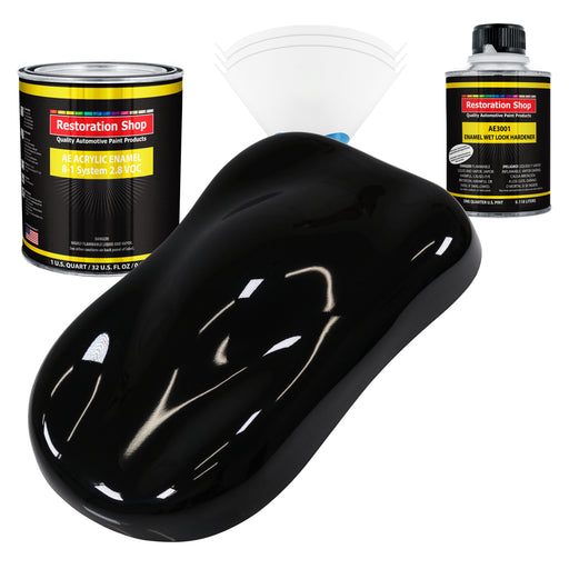 Jet Black (Gloss) Acrylic Enamel Auto Paint - Complete Quart Paint Kit - Professional Single Stage Automotive Car Truck Coating, 8:1 Mix Ratio 2.8 VOC