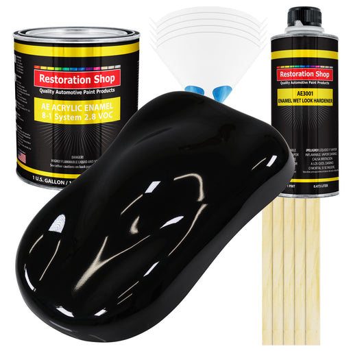 Chasis Black (Gloss) Acrylic Enamel Auto Paint - Complete Gallon Paint Kit - Professional Single Stage Automotive Car Coating, 8:1 Mix Ratio 2.8 VOC