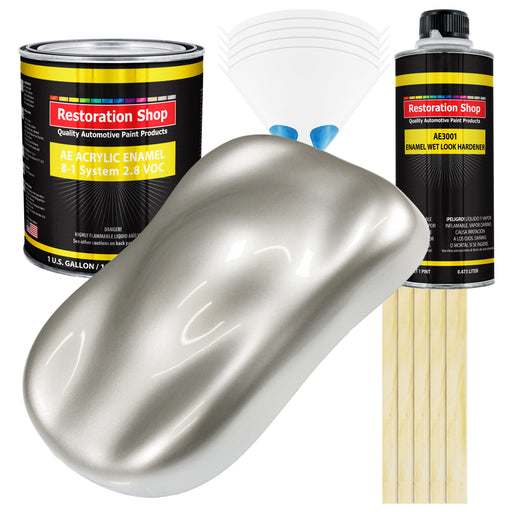 Sterling Silver Metallic Acrylic Enamel Auto Paint - Complete Gallon Paint Kit - Pro Single Stage Automotive Car Truck Coating, 8:1 Mix Ratio 2.8 VOC