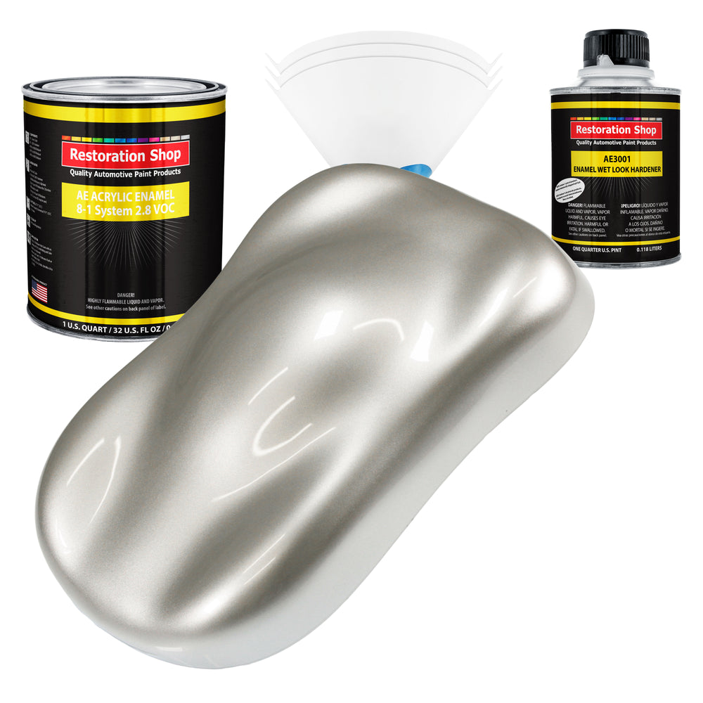 Sterling Silver Metallic Acrylic Enamel Auto Paint - Complete Quart Paint Kit - Pro Single Stage Automotive Car Truck Coating, 8:1 Mix Ratio 2.8 VOC