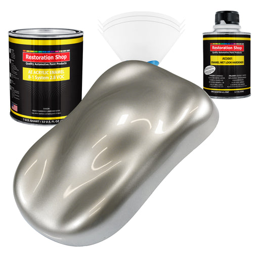 Pewter Silver Metallic Acrylic Enamel Auto Paint - Complete Quart Paint Kit - Professional Single Stage Automotive Car Coating, 8:1 Mix Ratio 2.8 VOC