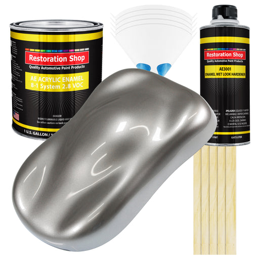 Titanium Gray Metallic Acrylic Enamel Auto Paint - Complete Gallon Paint Kit - Professional Single Stage Automotive Car Coating, 8:1 Mix Ratio 2.8 VOC