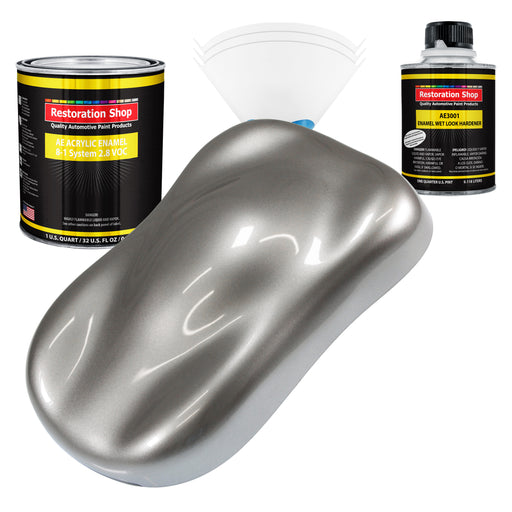 Titanium Gray Metallic Acrylic Enamel Auto Paint - Complete Quart Paint Kit - Professional Single Stage Automotive Car Coating, 8:1 Mix Ratio 2.8 VOC