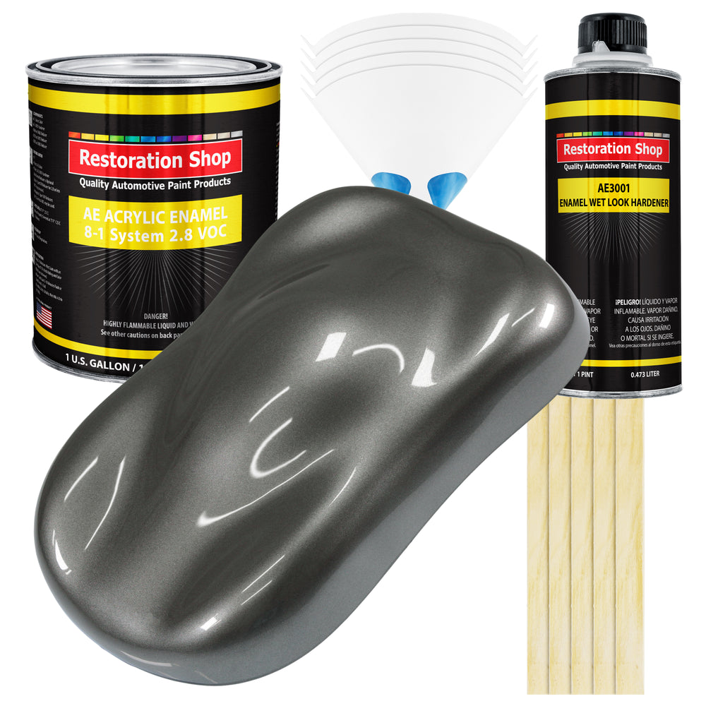 Dark Charcoal Metallic Acrylic Enamel Auto Paint - Complete Gallon Paint Kit - Professional Single Stage Automotive Car Coating, 8:1 Mix Ratio 2.8 VOC