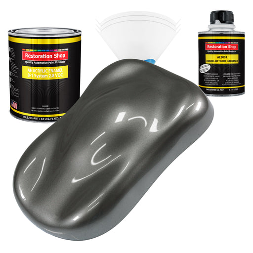 Dark Charcoal Metallic Acrylic Enamel Auto Paint - Complete Quart Paint Kit - Professional Single Stage Automotive Car Coating, 8:1 Mix Ratio 2.8 VOC
