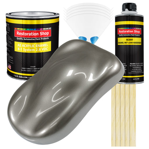 Graphite Gray Metallic Acrylic Enamel Auto Paint - Complete Gallon Paint Kit - Professional Single Stage Automotive Car Coating, 8:1 Mix Ratio 2.8 VOC