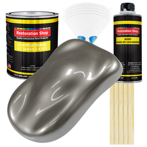 Graphite Gray Metallic Acrylic Enamel Auto Paint - Complete Gallon Paint Kit - Professional Single Stage Automotive Car Coating, 8:1 Mix Ratio 2.8 VOC