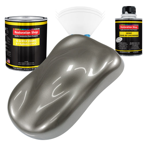 Graphite Gray Metallic Acrylic Enamel Auto Paint - Complete Quart Paint Kit - Professional Single Stage Automotive Car Coating, 8:1 Mix Ratio 2.8 VOC