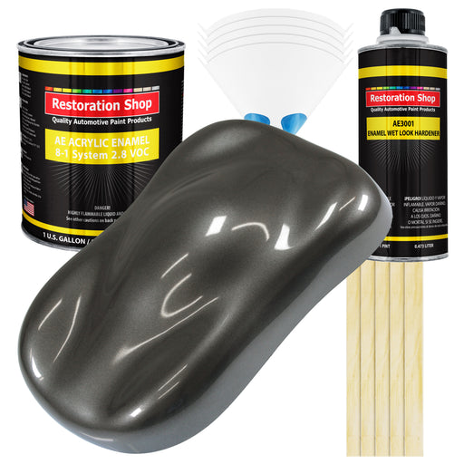 Anthracite Gray Metallic Acrylic Enamel Auto Paint - Complete Gallon Paint Kit - Pro Single Stage Automotive Car Truck Coating, 8:1 Mix Ratio 2.8 VOC