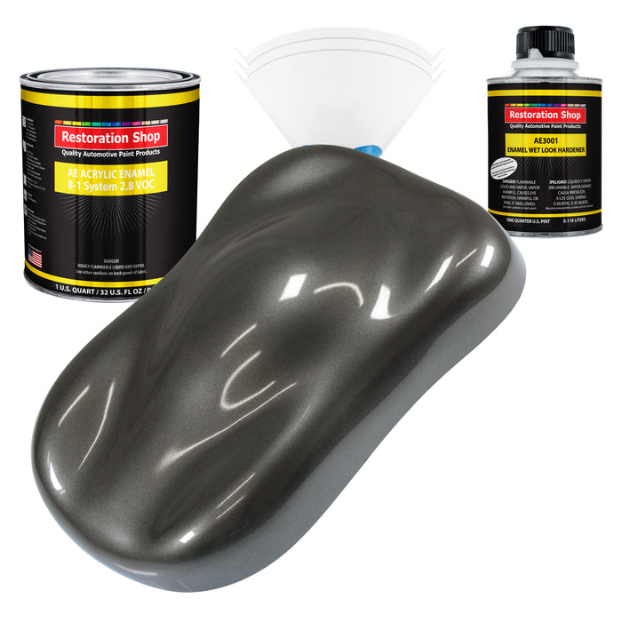 Anthracite Gray Metallic Acrylic Enamel Auto Paint - Complete Quart Paint Kit - Pro Single Stage Automotive Car Truck Coating, 8:1 Mix Ratio 2.8 VOC