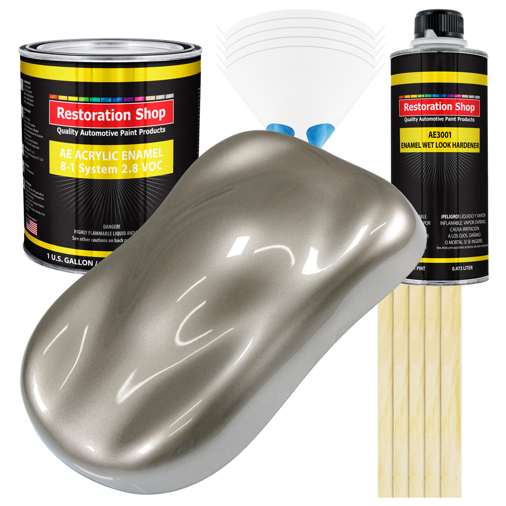 Warm Gray Metallic Acrylic Enamel Auto Paint (Complete Gallon Paint Kit) Professional Single Stage Automotive Car Truck Coating, 8:1 Mix Ratio 2.8 VOC