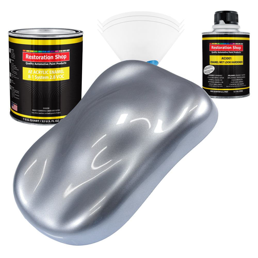 Cool Gray Metallic Acrylic Enamel Auto Paint (Complete Quart Paint Kit) Professional Single Stage Automotive Car Truck Coating, 8:1 Mix Ratio 2.8 VOC