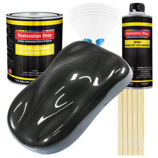 Black Metallic Acrylic Enamel Auto Paint - Complete Gallon Paint Kit - Professional Single Stage Automotive Car Truck Coating, 8:1 Mix Ratio 2.8 VOC