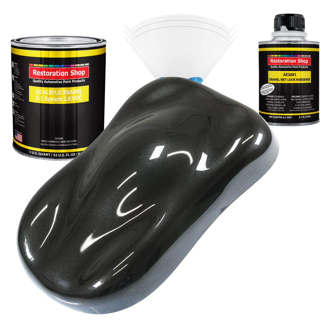 Black Metallic Acrylic Enamel Auto Paint - Complete Quart Paint Kit - Professional Single Stage Automotive Car Truck Coating, 8:1 Mix Ratio 2.8 VOC