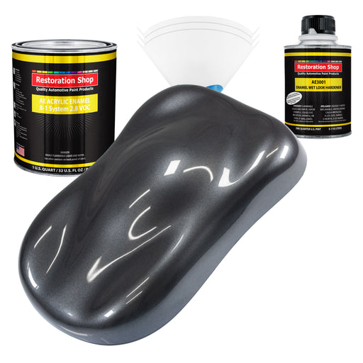 Gunmetal Grey Metallic Acrylic Enamel Auto Paint - Complete Quart Paint Kit - Professional Single Stage Automotive Car Coating, 8:1 Mix Ratio 2.8 VOC