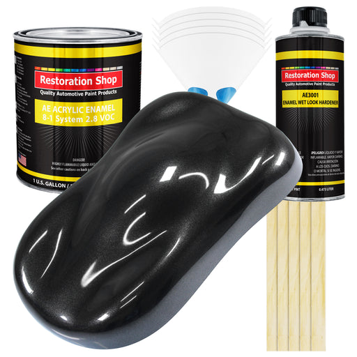 Black Sparkle Metallic Acrylic Enamel Auto Paint - Complete Gallon Paint Kit - Professional Single Stage Automotive Car Coating, 8:1 Mix Ratio 2.8 VOC