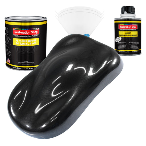 Black Sparkle Metallic Acrylic Enamel Auto Paint - Complete Quart Paint Kit - Professional Single Stage Automotive Car Coating, 8:1 Mix Ratio 2.8 VOC