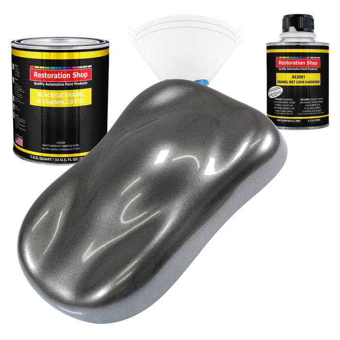 Meteor Gray Metallic Acrylic Enamel Auto Paint - Complete Quart Paint Kit - Professional Single Stage Automotive Car Coating, 8:1 Mix Ratio 2.8 VOC