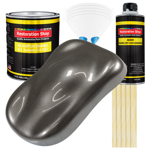 Tunnel Ram Gray Metallic Acrylic Enamel Auto Paint - Complete Gallon Paint Kit - Pro Single Stage Automotive Car Truck Coating, 8:1 Mix Ratio 2.8 VOC