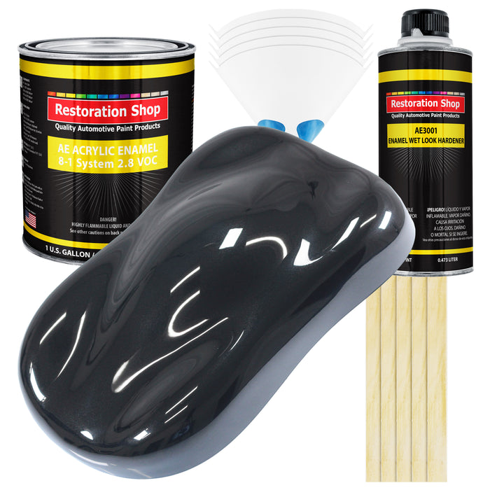 Phantom Black Pearl Acrylic Enamel Auto Paint - Complete Gallon Paint Kit - Professional Single Stage Automotive Car Coating, 8:1 Mix Ratio 2.8 VOC