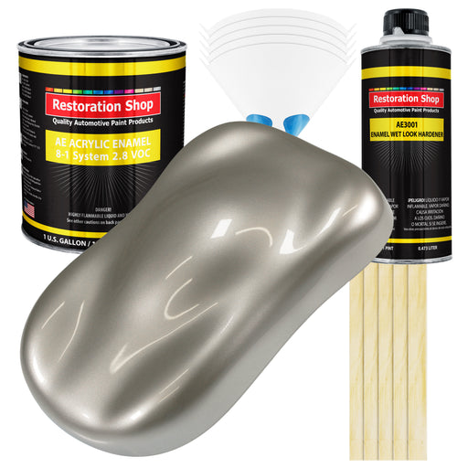 Bright Silver Metallic Acrylic Enamel Auto Paint - Complete Gallon Paint Kit - Professional Single Stage Automotive Car Coating, 8:1 Mix Ratio 2.8 VOC