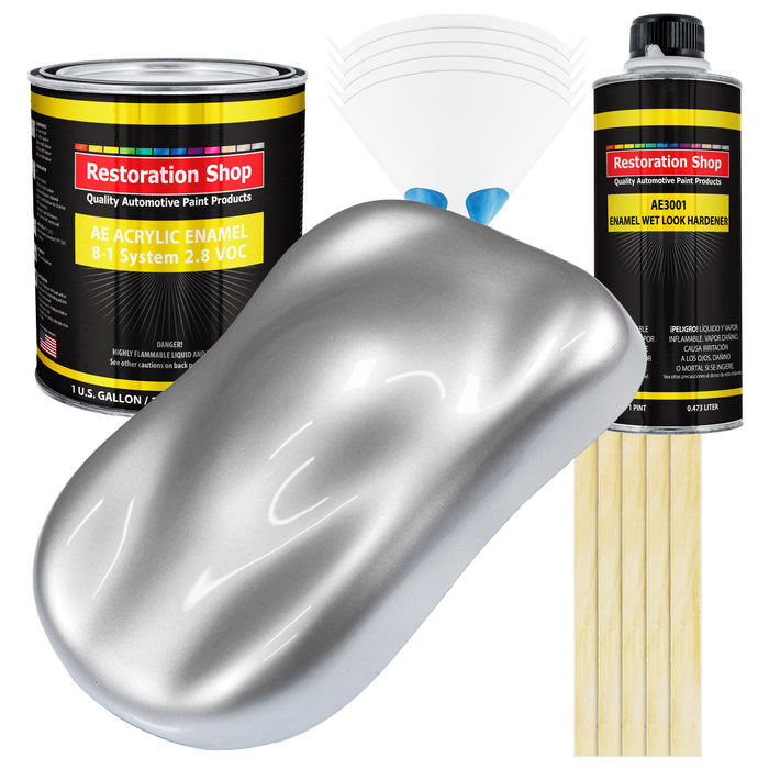 Iridium Silver Metallic Acrylic Enamel Auto Paint - Complete Gallon Paint Kit - Pro Single Stage Automotive Car Truck Coating, 8:1 Mix Ratio 2.8 VOC