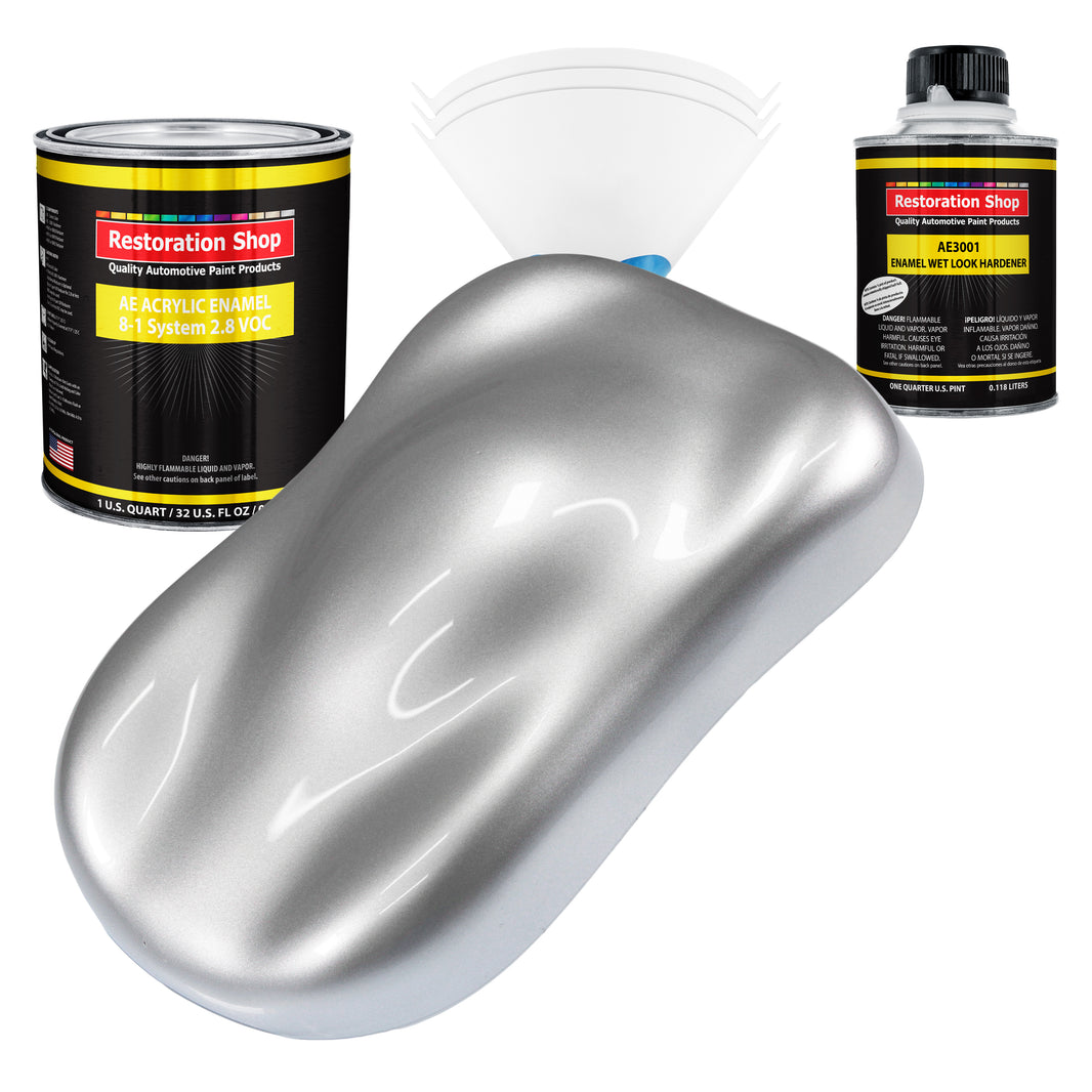 Iridium Silver Metallic Acrylic Enamel Auto Paint - Complete Quart Paint Kit - Pro Single Stage Automotive Car Truck Coating, 8:1 Mix Ratio 2.8 VOC