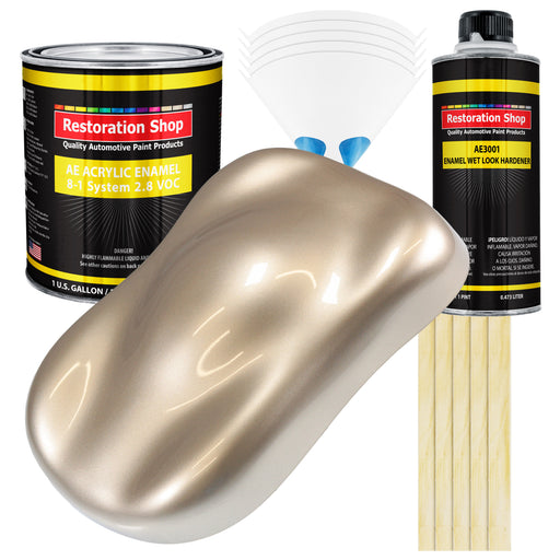 Cashmere Gold Metallic Acrylic Enamel Auto Paint - Complete Gallon Paint Kit - Professional Single Stage Automotive Car Coating, 8:1 Mix Ratio 2.8 VOC