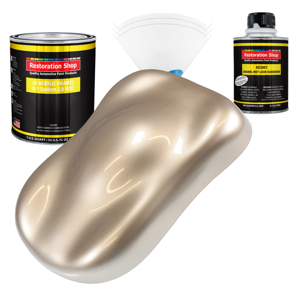 Cashmere Gold Metallic Acrylic Enamel Auto Paint - Complete Quart Paint Kit - Professional Single Stage Automotive Car Coating, 8:1 Mix Ratio 2.8 VOC