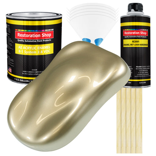 Champagne Gold Metallic Acrylic Enamel Auto Paint - Complete Gallon Paint Kit - Pro Single Stage Automotive Car Truck Coating, 8:1 Mix Ratio 2.8 VOC