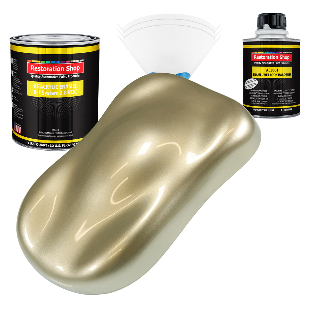 Champagne Gold Metallic Acrylic Enamel Auto Paint - Complete Quart Paint Kit - Pro Single Stage Automotive Car Truck Coating, 8:1 Mix Ratio 2.8 VOC