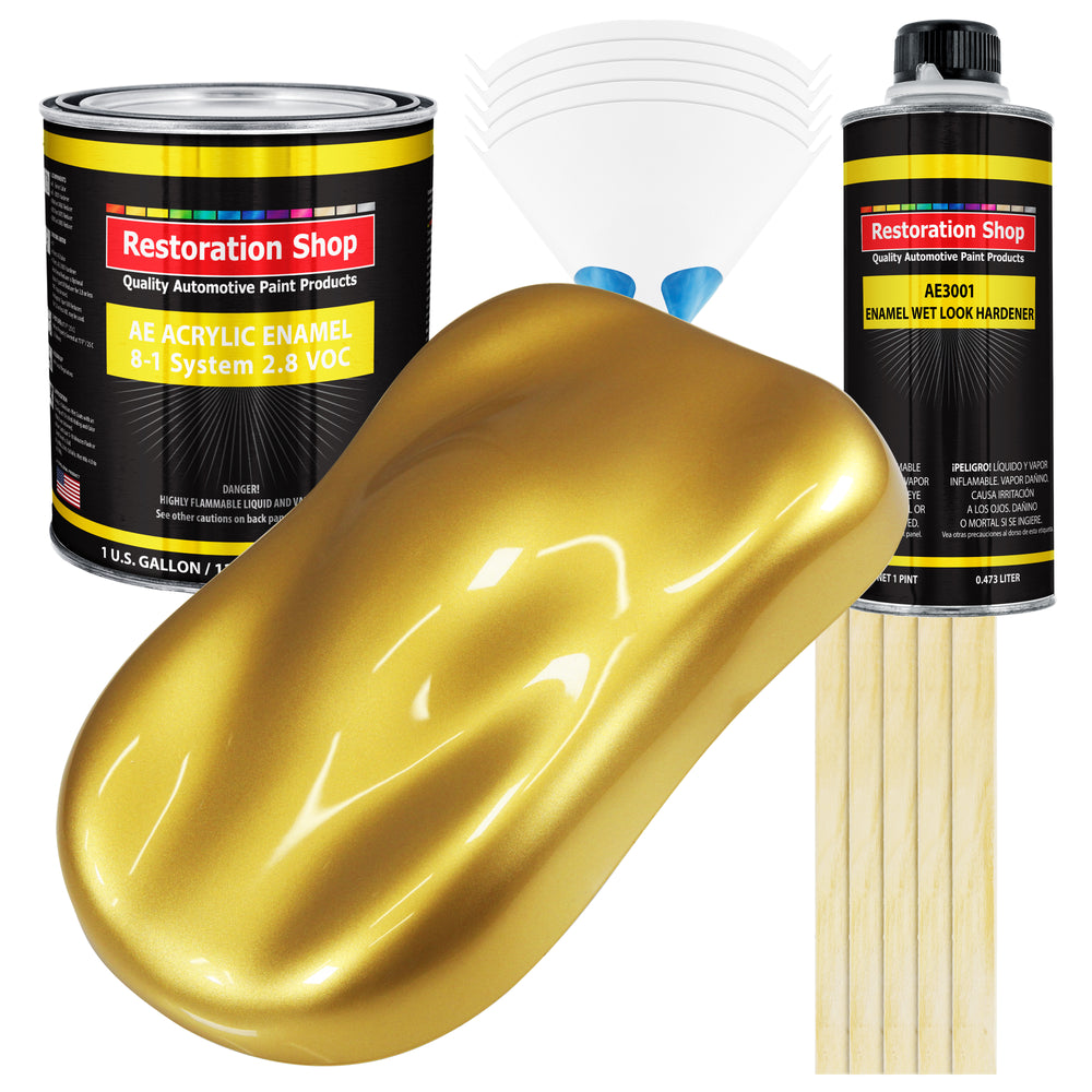 Anniversary Gold Metallic Acrylic Enamel Auto Paint - Complete Gallon Paint Kit - Pro Single Stage Automotive Car Truck Coating, 8:1 Mix Ratio 2.8 VOC