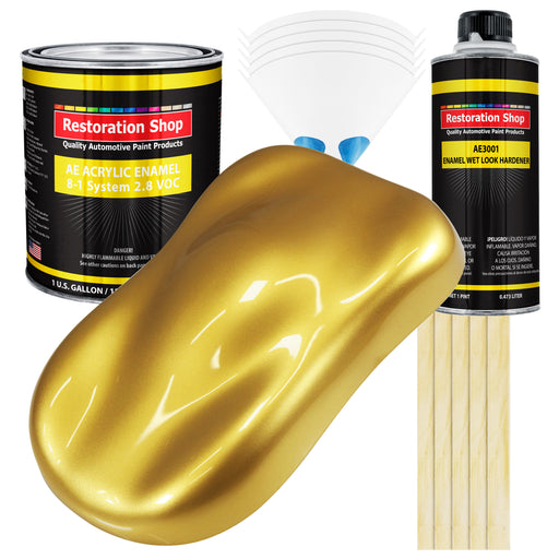 Anniversary Gold Metallic Acrylic Enamel Auto Paint - Complete Gallon Paint Kit - Pro Single Stage Automotive Car Truck Coating, 8:1 Mix Ratio 2.8 VOC