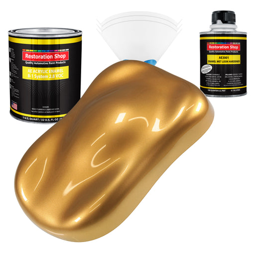 Autumn Gold Metallic Acrylic Enamel Auto Paint - Complete Quart Paint Kit - Professional Single Stage Automotive Car Coating, 8:1 Mix Ratio 2.8 VOC
