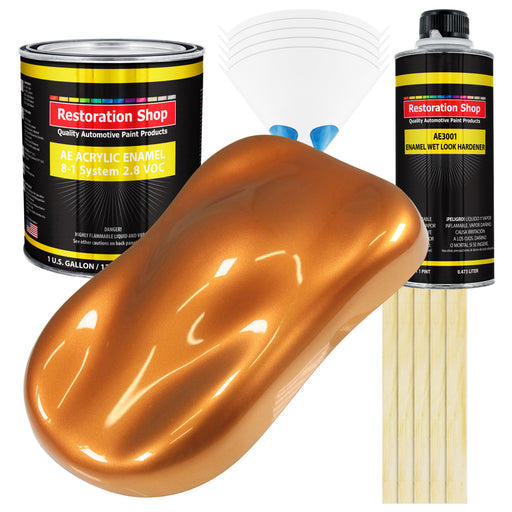 Sunburst Orange Metallic Acrylic Enamel Auto Paint - Complete Gallon Paint Kit - Pro Single Stage Automotive Car Truck Coating, 8:1 Mix Ratio 2.8 VOC