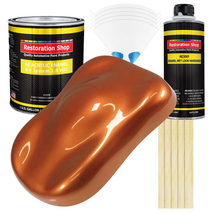 Malibu Sunset Orange Metallic Acrylic Enamel Auto Paint - Complete Gallon Paint Kit - Pro Single Stage Automotive Car Coating, 8:1 Mix Ratio 2.8 VOC