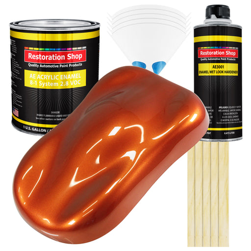 Inferno Orange Pearl Metallic Acrylic Enamel Auto Paint - Complete Gallon Paint Kit - Pro Single Stage Automotive Car Coating, 8:1 Mix Ratio 2.8 VOC