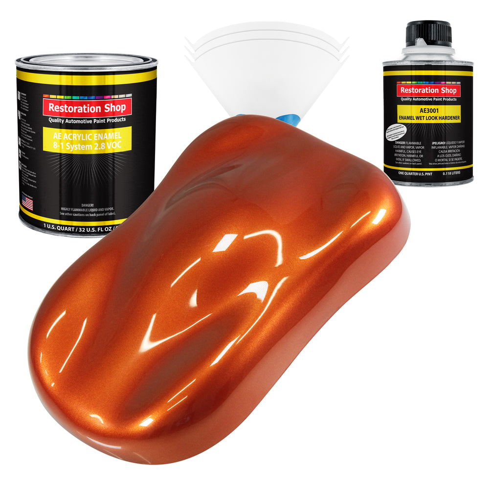 Inferno Orange Pearl Metallic Acrylic Enamel Auto Paint - Complete Quart Paint Kit - Pro Single Stage Automotive Car Coating, 8:1 Mix Ratio 2.8 VOC