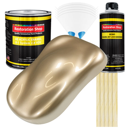 Driftwood Beige Metallic Acrylic Enamel Auto Paint - Complete Gallon Paint Kit - Pro Single Stage Automotive Car Truck Coating, 8:1 Mix Ratio 2.8 VOC