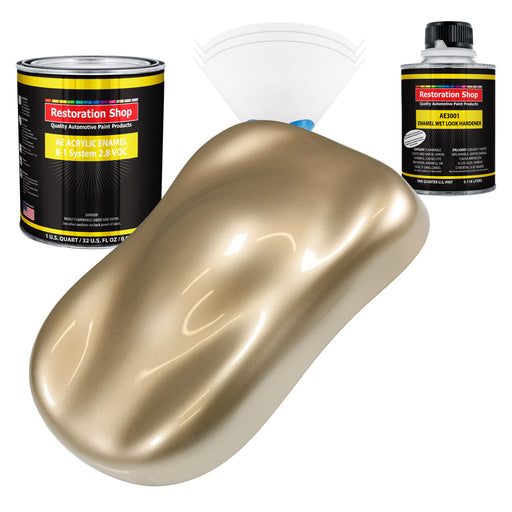 Driftwood Beige Metallic Acrylic Enamel Auto Paint - Complete Quart Paint Kit - Pro Single Stage Automotive Car Truck Coating, 8:1 Mix Ratio 2.8 VOC