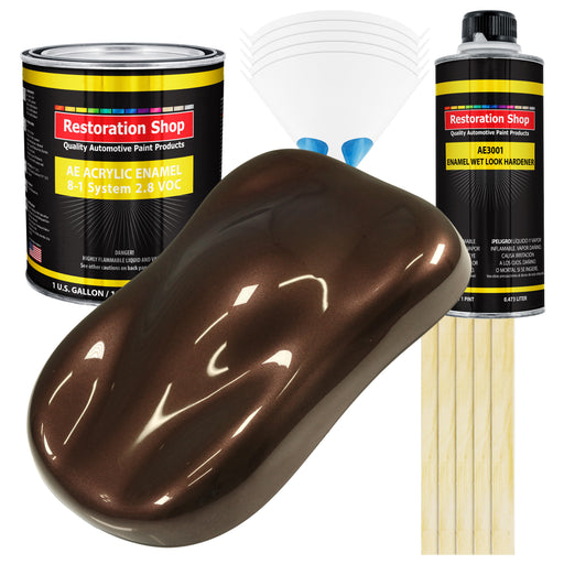 Mahogany Brown Metallic Acrylic Enamel Auto Paint - Complete Gallon Paint Kit - Pro Single Stage Automotive Car Truck Coating, 8:1 Mix Ratio 2.8 VOC