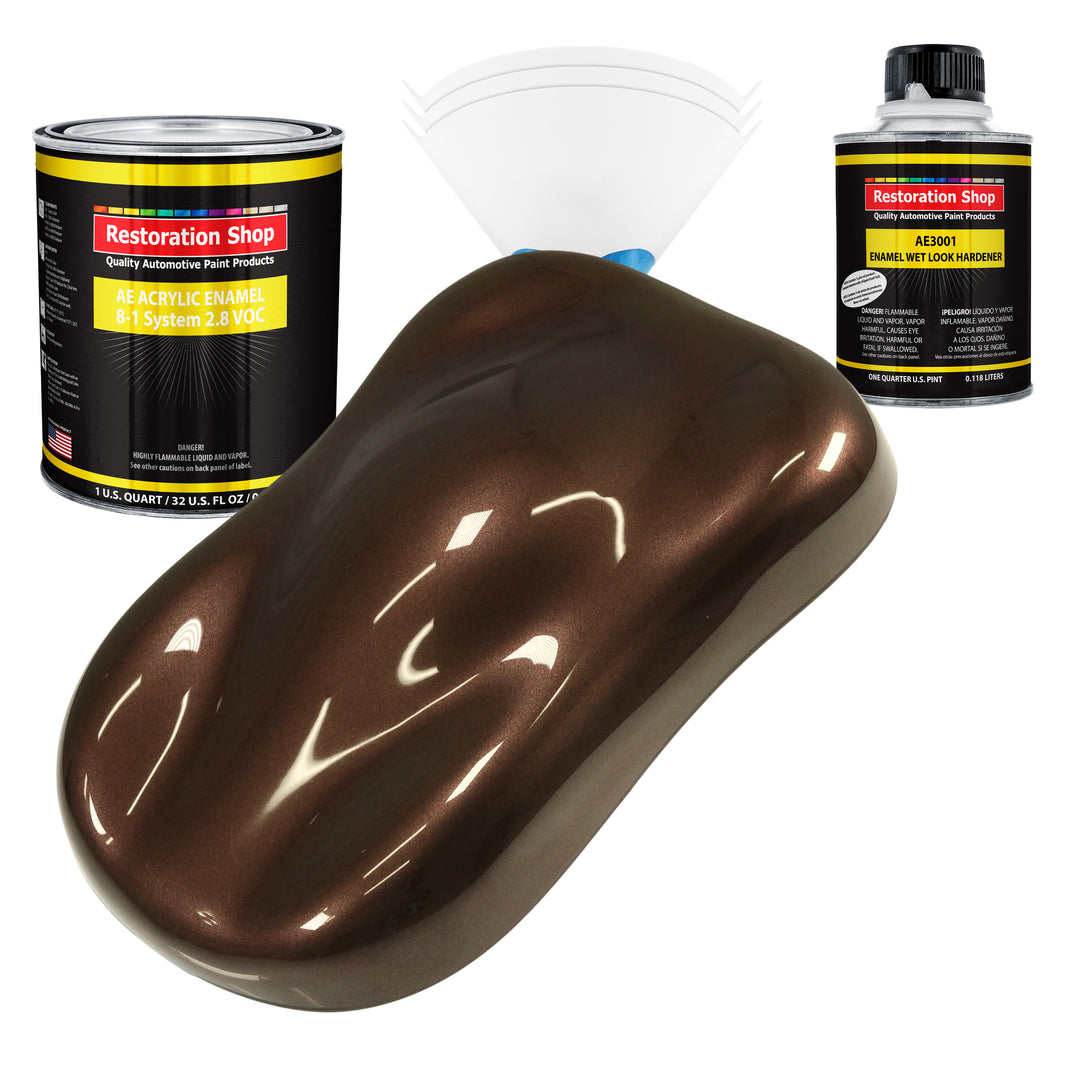 Mahogany Brown Metallic Acrylic Enamel Auto Paint - Complete Quart Paint Kit - Pro Single Stage Automotive Car Truck Coating, 8:1 Mix Ratio 2.8 VOC