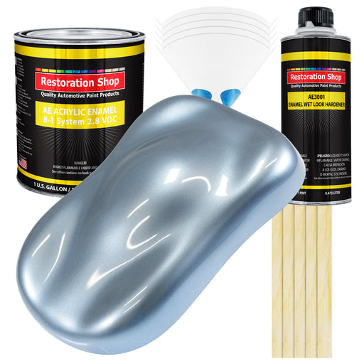 Glacier Blue Metallic Acrylic Enamel Auto Paint - Complete Gallon Paint Kit - Professional Single Stage Automotive Car Coating, 8:1 Mix Ratio 2.8 VOC