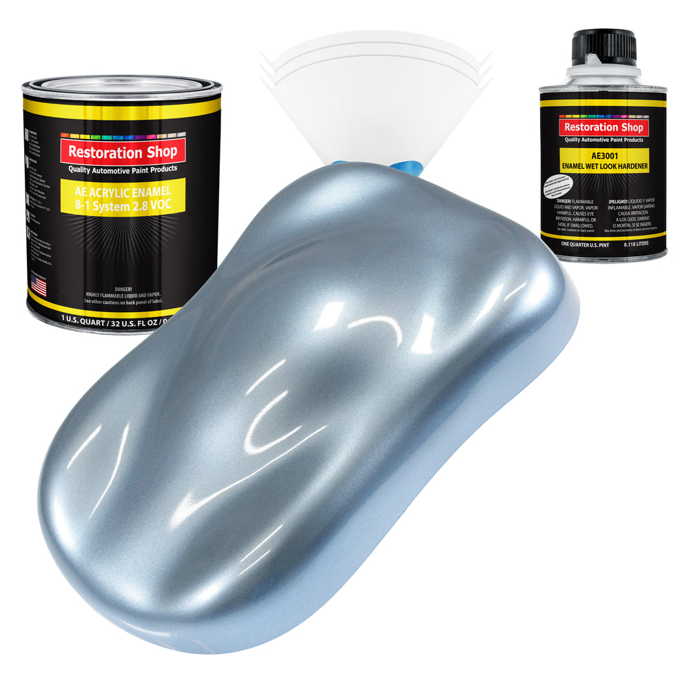 Glacier Blue Metallic Acrylic Enamel Auto Paint - Complete Quart Paint Kit - Professional Single Stage Automotive Car Coating, 8:1 Mix Ratio 2.8 VOC