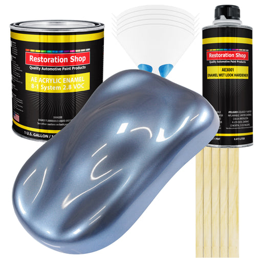 Sonic Blue Metallic Acrylic Enamel Auto Paint - Complete Gallon Paint Kit - Professional Single Stage Automotive Car Coating, 8:1 Mix Ratio 2.8 VOC